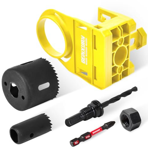 Geinxurn 1-3/20.3 cm - 1-3/10.2 cm Door Lock Installation Kit for Wooden Doors with Guide Template, Carbon Steel Door Lock Hole Saw (Yellow)