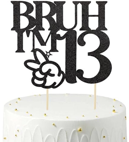 Gleevio Bruh I'm 13 Tortendeko 13 Geburtstag Teenager Junge Mädchen,Glitzer Cake Topper Geburtstag 13 Jahre Mädchen,Schwarz Official Teenager 13 Deko Kuchen,Bro I'm 13 Geburstagstorte Deko 13 Jahre
