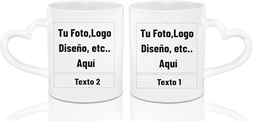 Tazas originales para regalar. Taza personalizada con foto y texto. Regalos originales para mujer. Tazas bonitas. Taza Cerámica 330ml. Taza con asa corazón