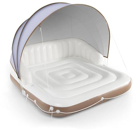 Glenmi Aufblasbare Sonnenliege Pool Float mit einziehbarem Dach, Schwimminsel mit Getränkehaltern, Schwimmliege bis 200 kg, Aufblasbare Lounge for 2 Erwachsene