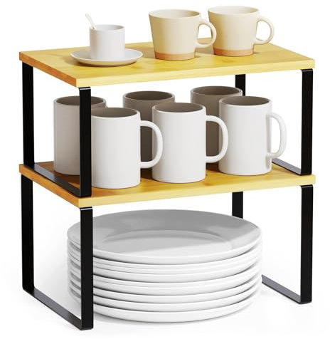 DECODEKO Juego de 2 Estantes para Especias, Organizador de Mostrador Expandible, Organizador de Cocina Que Ahorra Espacio, Estante de Almacenamiento de Cocina, Metal y Madera de Ingeniería