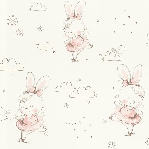 Rasch Kids World 301656 Papier peint intissé avec petits lapins et ballerine pour enfant fille