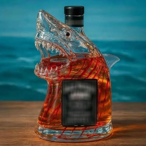 300ML Decantador de Whisky Tiburón Botella de Whisky – Exclusivo vaso transparente con grabado de animales, regalo para amantes del whisky, hombres/padres/esposos Vaso de bebida único como regalo
