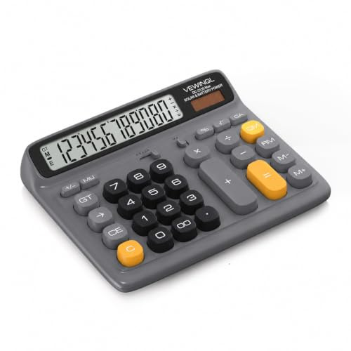 VEWINGL Calculatrice de bureau, grand écran LCD à 12 chiffres, grandes touches de style ordinateur, double alimentation (solaire et batterie), mode veille automatique, pour bureau, école, maison et