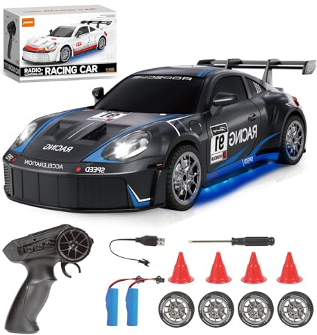Siereolly Ferngesteuertes Auto 1:24 Scale Drift Car 4WD 2.4GHz RC Drift Auto 20KM/H Hohe Geschwindigkeit Rennwagen mit Zwei Batterien, LED-Leuchten