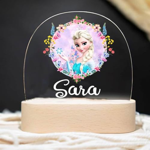 RecontraMago Personalisierte Lampe für Kinder – Nachtlicht mit Namen – Süßes Geschenk für Jungen & Mädchen – Verschiedene Designs – Gravur auf Holzbasis möglich – Kinderzimmer Deko (FRZN)