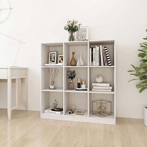 Runheo Weißes Bücherregal Raumteiler, 104x33,5x110 cm, aus massivem Kiefernholz, mit 9 Fächern, für Bücher, Deko und als vielseitiger Cube Storage Organizer