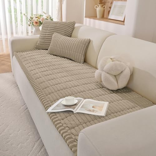 YSTELLAA Sofa Überzug Universelle 1/2/3/4 Sitzer, Anti-Rutsch Sofabezug Flanell, Neu Couch Überzug L/U Form, Gemütlich Sofa Cover Für Wohnzimmer(Braun, 70x180cm)