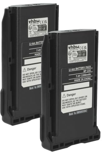 vhbw 2X Akku Ersatz für Icom BJ-2000 | BP-232, BP-232H, BP-231, BP-231N, BP-230, BP-230N für Funkgerät, Walkie Talkie (2200 mAh, 7,4 V, Li-Ion)