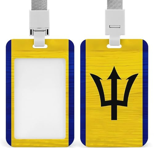 Wooden Barbados Flag Funny ID Badge Holder with Lanyard Name Card Holders for Work Nurse Teacher