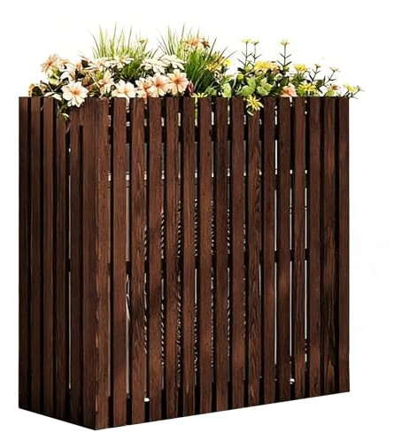 Massiver Blumenständer für Klimaanlagen, Klimaanlagen-Abdeckung mit Jalousien, Verkleidung Klimaanlage Außengerät(Brown,105x45x100cm)