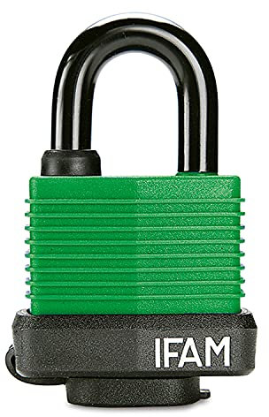IFAM Candado Láminas Impermeable, Modelo WP45, Color Verde, Con Cobertura Plástica, Funda Termoplástica, Incluye 2 Llaves de Serreta, Seguridad en Ambientes Húmedos o Lluviosos
