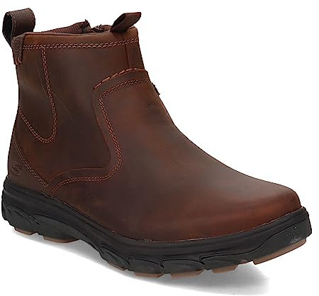 Skechers Herren Resment-Korver Chelsea Boot Seitlicher Reißverschluss Wanderstiefel, Dunkelbraun, 43 EU X-Weit