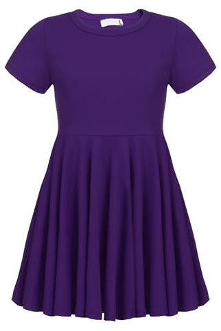 trudge Girls Dresses for Children Summer Dress Skater Dress Short Sleeve T Shirt Dress Cotton Princess Dress Plain Basic Fattern Dress Round Neck Casual Clothing Purple 130
