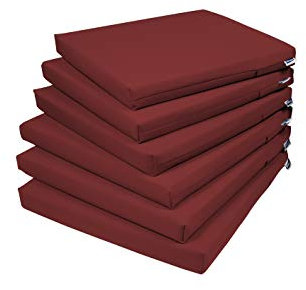 Rollmayer 6er Set Stuhlkissen Stuhlauflage Sitzkissen Sitzpolster Auflage für Stühle in Haus und Garten Kollektion Vivid (Weinrot 13, 40x40x4cm)
