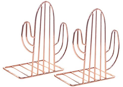 Vosarea Serre-Livre Cactus Presse-Livre Télescopique en Métal Cale Livre Décoratif pour Etagères Table Or Rose