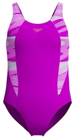 Speedo Girls Hyperboom Splice Muscleback Swimsuit | Swim Training |Chlorine Resistant | Quick Drying | Stretch Fabric | Comfort Fit Swimwear, Diva, 13-14