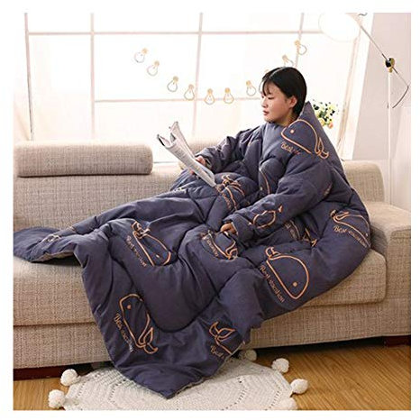 HOXMOMA Faule tragbare Decke mit Ärmeln, verdickte tragbare Baumwolldecke, Warmer Schlafsack für erwachsenes Kind, winddichter Umhang mit Reißverschluss für das Büro zu Hause 59 * 79in,c