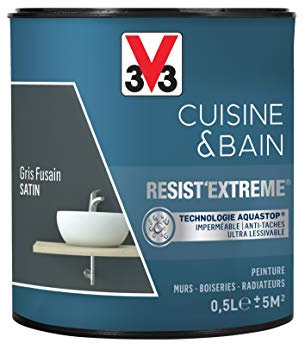 V33 Peinture multi-supports monocouche Cuisine & Bain Resist'Extrême® Satin, Gris Fusain, 0,5L