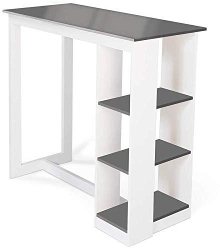 IDMarket - Table de Bar Barth 2 à 4 Personnes ajourée Bois Blanc Plateau Gris