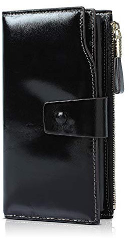 Demon&Hunter Geldbörse Damen Leder RFID Schutz Große Kapazität Lang Portmonee 21 Kartenfächer Leder Clutch Schwarz DZA2083B