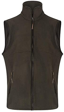 WALKER AND HAWKES Hampton - Herren Fleece-Weste mit Rändern aus Leder - Olivgrün - M
