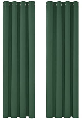 Deconovo Blickdichter Vorhang Grdinen Kälteschutz Verdunkelungsvorhang Wohnzimmer, 214x132 cm(HöhexBreite), Waldgrün, 2er Set