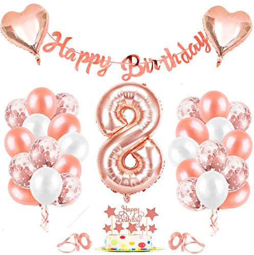 Luftballon 8, Geburtstagsdeko 8 Jahr Mädchen, 8 Geburtstag Mädchen Rosegold, Luftballons 8Geburtstag Deko, Happy Birthday Girlande Folienballon Zahl 8 Rose Gold, Zahlenballon 8 Ballon für Frauen