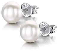 Amberta Boucles D'Oreilles pour Femme en Argent 925/1000 avec Perles: 6-7 mm/Perle Blanche