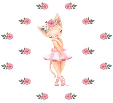 Osomhome Wandtattoo Kinderzimmer Mädchen Ballerina Katze, Blumen (230x200cm) | Kinderzimmer Deko Babyzimmer Wanddeko | Wandaufkleber Wandbild Kinderbilder Wandsticker os6658
