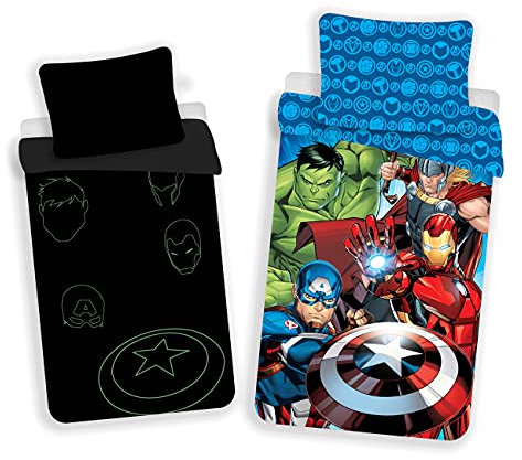 Jerry Fabrics Bettwäsche Set Avengers Leuchtend im Dunkeln, Größe: 140 x 200 cm, 70 X 90 cm, 100% Baumwolle