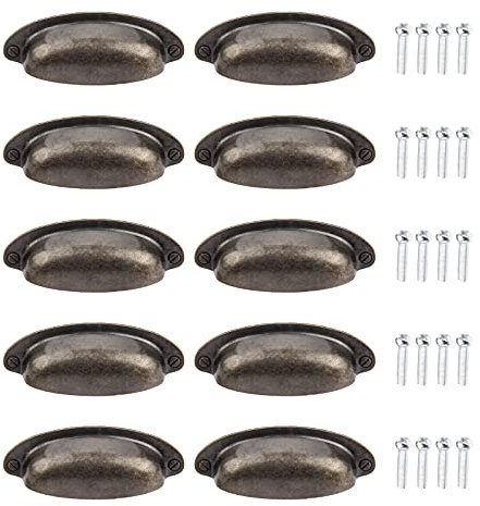 Yetaha 10PCS Shell Cup Handles, 108 * 40mm Vintage Cup Pull Handles, Semicircle Knobs Pull Handle Ear-Like Zinc Alloy Cabinet Drawers Door Semicircle Pulls, Antique Bronze