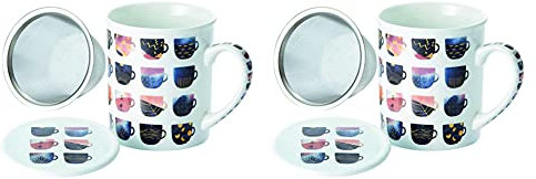 Cha Cult 2 X Kräuterteetasse Tia Porzellan, 3-teilig mit Edelstahlsieb 0,25 l = zwei Tassen