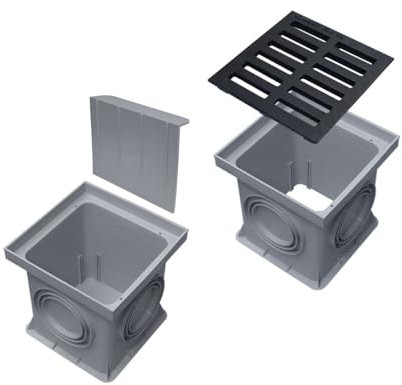 Marley Einlaufschacht + Schacht ohne Boden, Geruchsverschluss + Gussrost 200x200mm Hofablauf befahrbar
