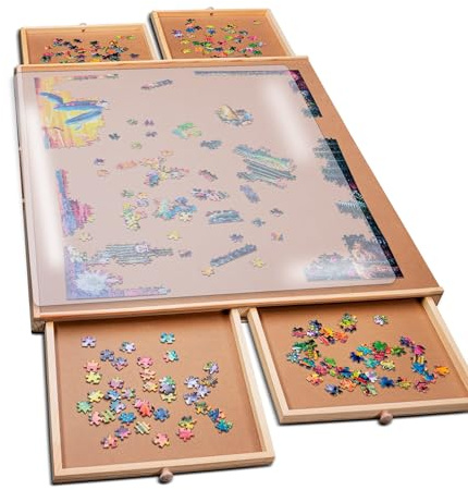PlayVibe 1000 Piece Puzzle Board with Drawers and Cover - Portable Wooden Jigsaw Puzzle Tray with Drawers, Solve Station & Sturdy Table, Portable Outdoor Fun, Patio, Easter Gift Idea