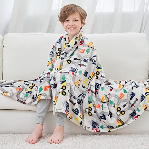 softan Truck Fleece Blanket für Jungen Kinder Fleecedecke für Bett Sofa Couch, LKW Autos Kleinkind Flanell Fleece Decke Geschenk für Jungen Schule Geburtstag, 130x150 cm