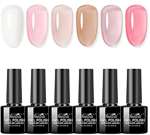 Imtiti Jelly Gel Nail Polish Set, 6 Pcs Nude Gel Polish Kit Milky White Sheer Pink Gel Nail Polish Kit, Soak Off LED UV Gel Nail Polish DIY Nail Art Gel Nail Starter Kit for Women Girls(0.2 Fl Oz)