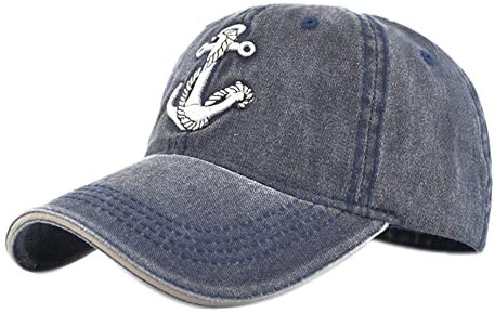 YULOONG Vintage Baseball Cap Stickerei Anker Washed Denim Trucker Cap 100% Baumwolle Sonnenhut für Männer Frauen Verstellbare Größe Blau