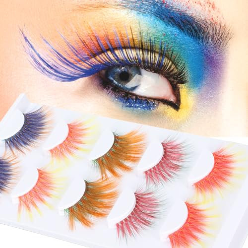5 Paar Bunte Gefälschte Wimpern 6D Farbverlauf Lang Gelockt Weiche Farbige Falsche Wimpern Rote Wimpern Blaue Wimpern Lila Wimpern Braune Wimpern Cosplay für Halloween