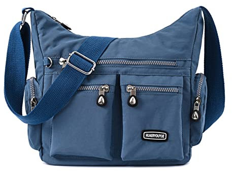 NOTAG Umhängetasche Damen Leichte Mehrfach-Taschen Handtasche Wasserdicht Nylon Damen Sportliche Schultertasche (Blau)