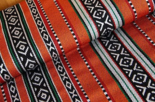 Dekostoff Meterware Ethno - robuster Jacquard orange Indianer - Stoff Kostüme Poncho Mexico - stabiles Mischgewebe Polsterstoff *ab 50 cm
