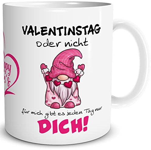 TRIOSK Tasse Valentinstag Zwerg mit Spruch Oder Nicht Ich liebe dich Sprüche Geschenk lustig für Sie Ihn Männer Frauen verliebte Paare, Keramik 300ml