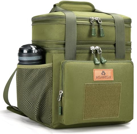 HSHRISH Large Insulated Lunch Bag for Man, Double Layer Insulated Large Cooler Bag for Men Adults Waterproof Leakproof Durable Lunch Bag for Work Picnic Camping Day Trips 22L, Army Green