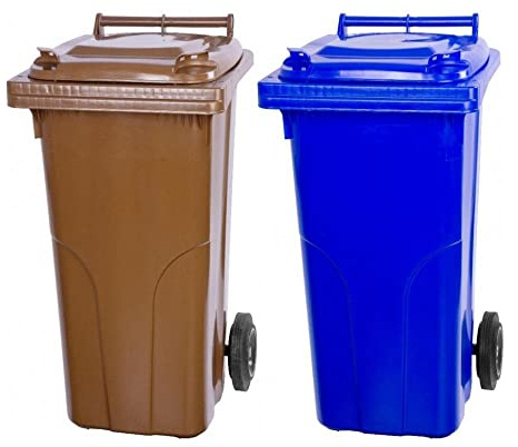 PROREGAL SuperSparSet 2x 2-Rad-Mülltonne MGB | HDPE-Kunststoff | 120 Liter | Braun & Blau | Mülltonne, Müllgroßbehälter, Mülleimer, Abfalltonne, Müllbehälter, Universaltonne