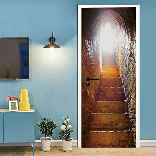 Türaufkleber Selbstklebend 3D Türtapete - Retro-Kellertreppe 77 X 200 Cm - Türfolie Türposter Pvc Abnehmbar Wasserdichte Wandtapete Fototapete - Kinderzimmer Wohnzimmer Küche Schlafzimmer Tür Fotos