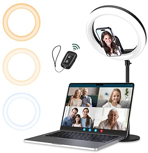 ATUMTEK Selfie Ring Light with Desk Stand and Phone Holder, 10 Desktop LED Circle Light for Laptop, Computer Ring Light for Zoom Meeting, Conference Lighting, Live Streaming, Makeup, TikTok, Vlog