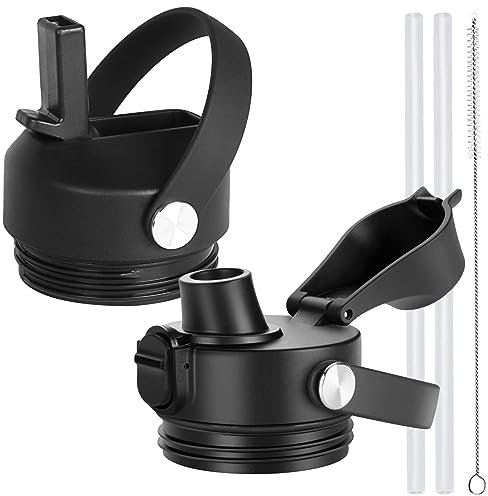 Straw lid for Yeti Rambler Water Bottle 18 26 36 64 oz, Replacement Cap Straw Cap for RTIC 18oz 26oz 36oz, Lid with Straw and Brush and Flexible Handle (Chug Cap Straw lid)