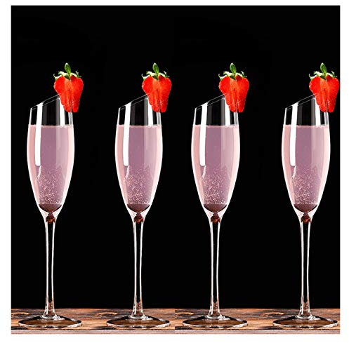 Bicchieri da Champagne Glass for la casa in vetro champagne Bocca obliqua Bocca rossa Vino Glass Calice Creativo Scintillante Vino Storto Vino-Vino-4pcs-165ml, chiaro. Bicchieri Flute