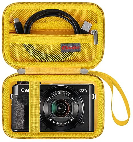 Elonbo Carrying Case for Canon PowerShot G7 X Mark III/ G7 X Mark II/ G7X/ SX740/ SX730 HS Digital Camera, 4K Vlogging Camera Travel Bag, Mesh Pocket fits Batteries and Charging Cable. Yellow