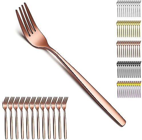 Berglander Roségold Tafelgabeln von 12 Stück, Titanverkupferung Edelstahl Modernes Speisegabel-Set, Gabeln und Löffel Besteck, ideal für Zuhause, Toilettenzimmer, Hotel, Hochzeit, spülmaschinenfest